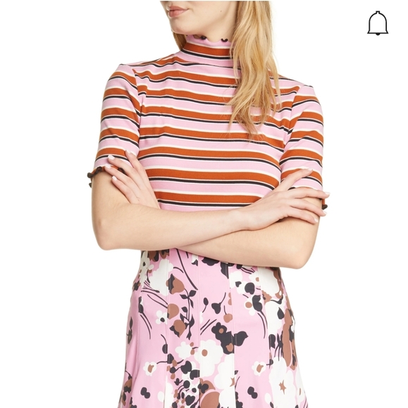 Veronica Beard Tops - Veronica Beard Nikkie Striped Mock Neck T-shirt in Pink Multi Large